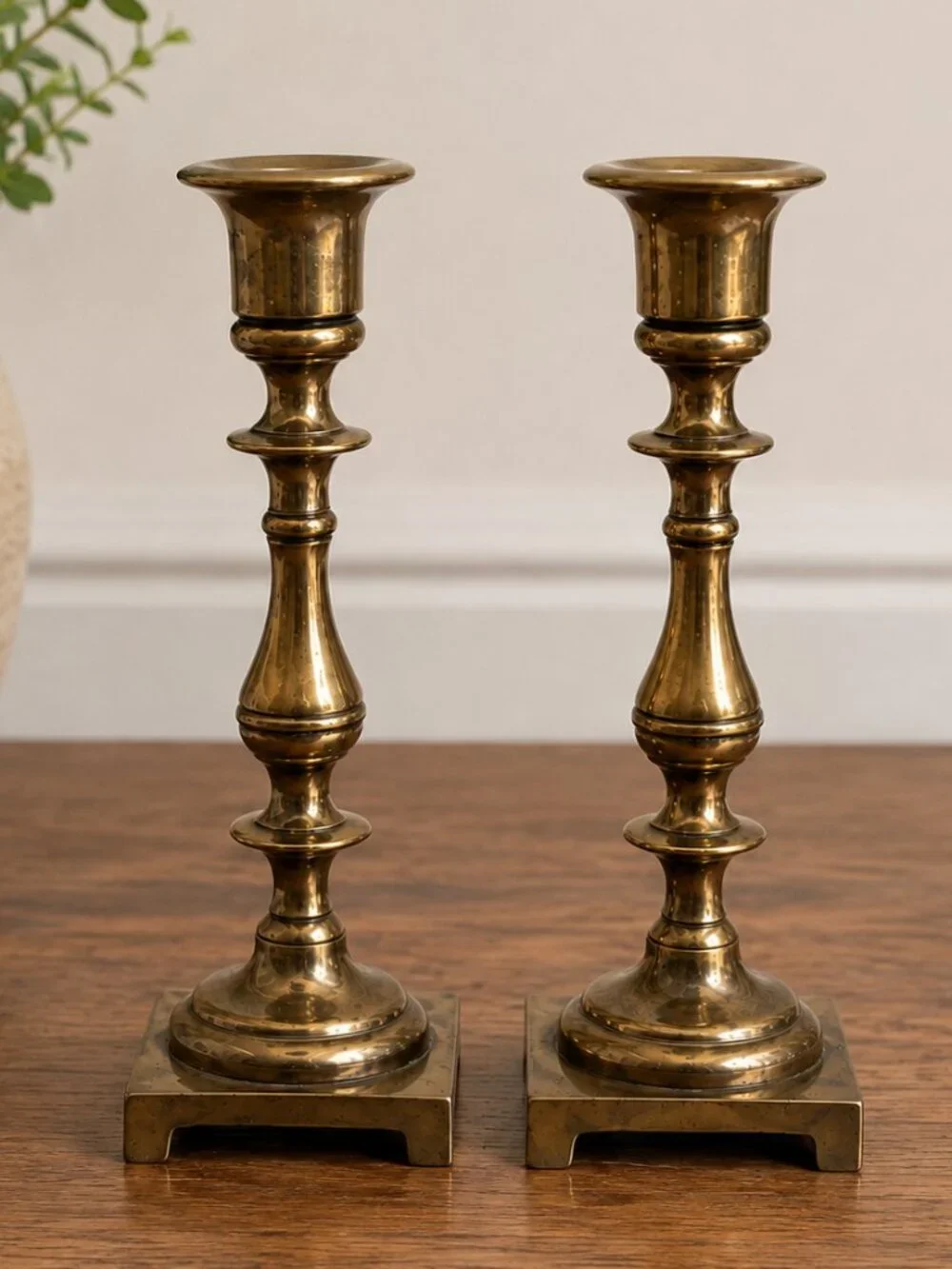 Vintage Brass Candlesticks Set of 2 Square Base 7.5